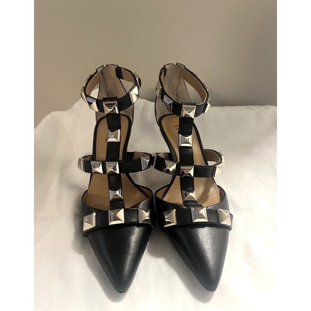 INC International Concepts Gilana Studded Sandals Shoes SZ 6.5 Edgy Black EUC
